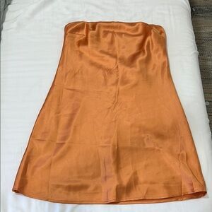 Wild Fable Strapless Satin Dress in Vibrant Orange